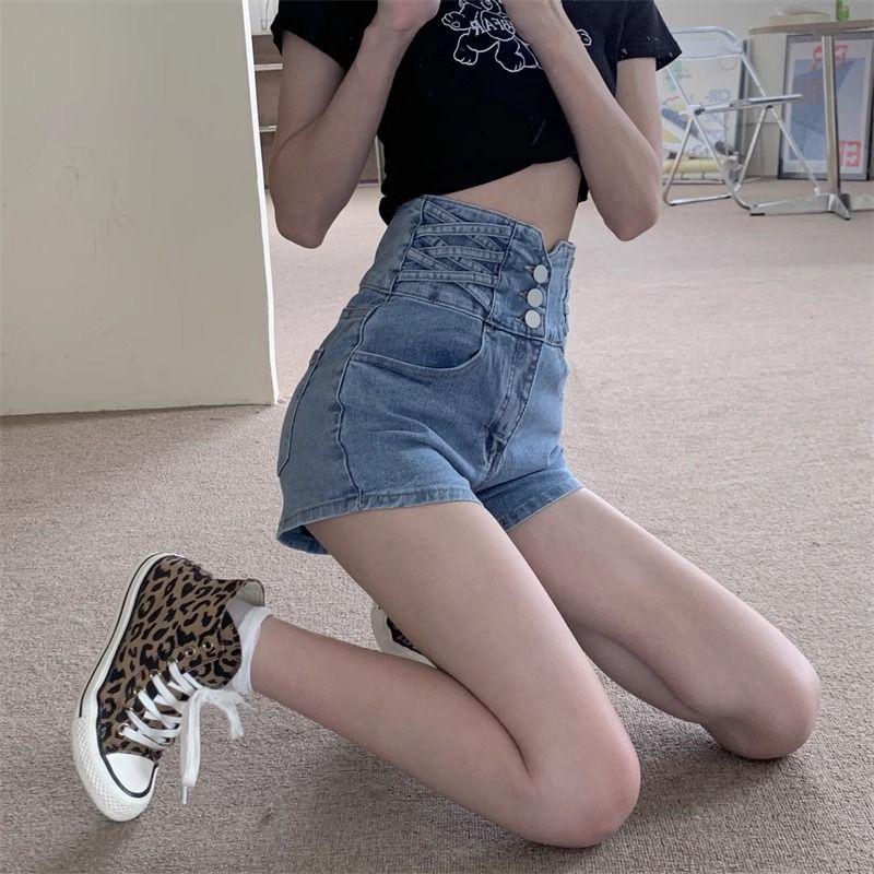 Plus Size High-Waisted A-Line Denim Shorts - Spring/Summer Loose, Slimming, Wide-Leg Hot Pants for Women
