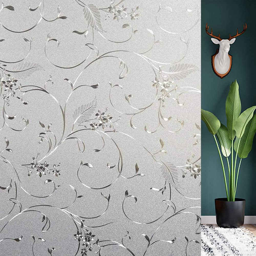 Frosted Window Privacy Film 3D Decorative Glass Vinyl Film Stained Glass Decals Static Cling Window Sticker Non-Adhesive Films