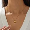Gold Plated Stainless Steel Herringbone Chain Necklace with Round Dome Pendant for Women