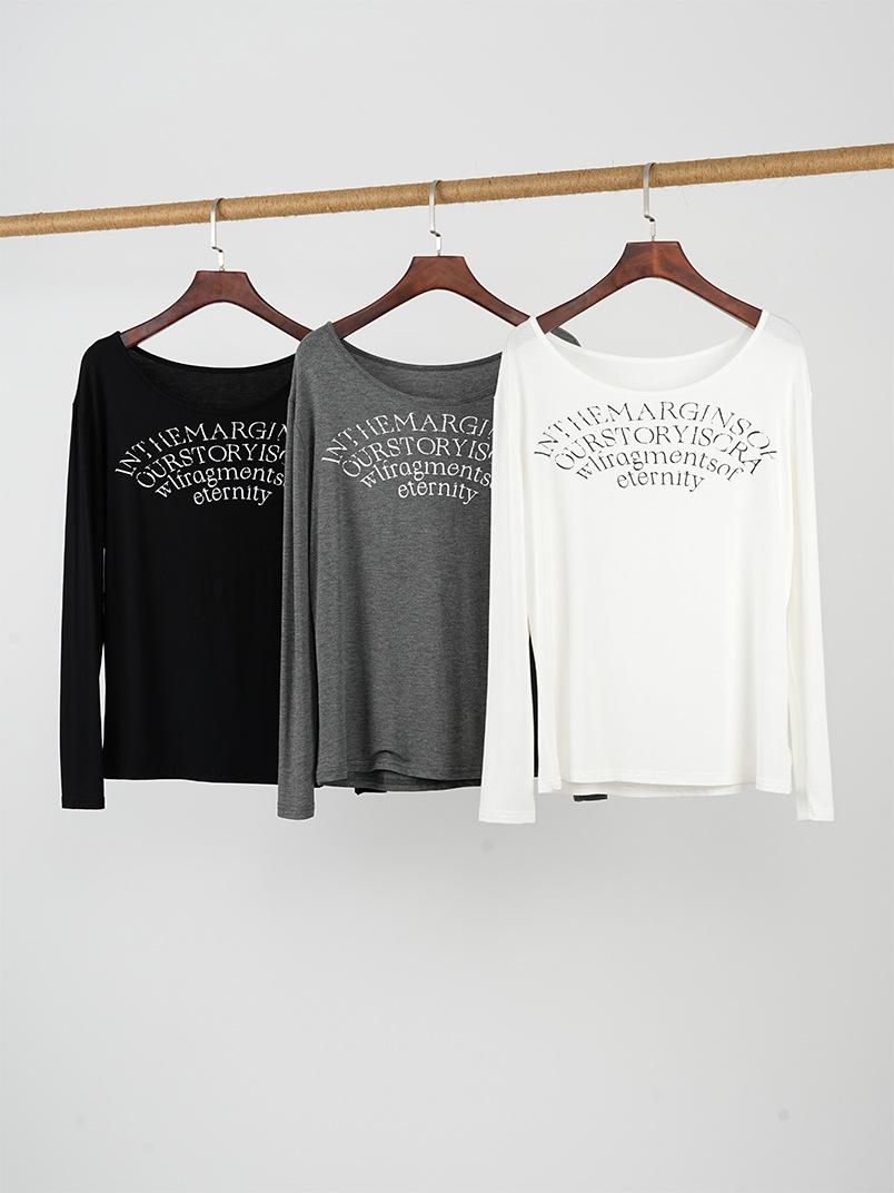 

Modal Print Long Sleeve Women s Casual T-Shirt - Spring/Summer Round Neck Versatile Top One Size чорний