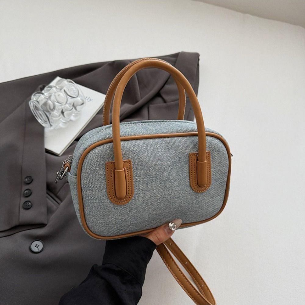 High Quality Leather Boston Tote Bag Handbag Contrast Color Crossbody Bag PU Bowling Bag  Girls