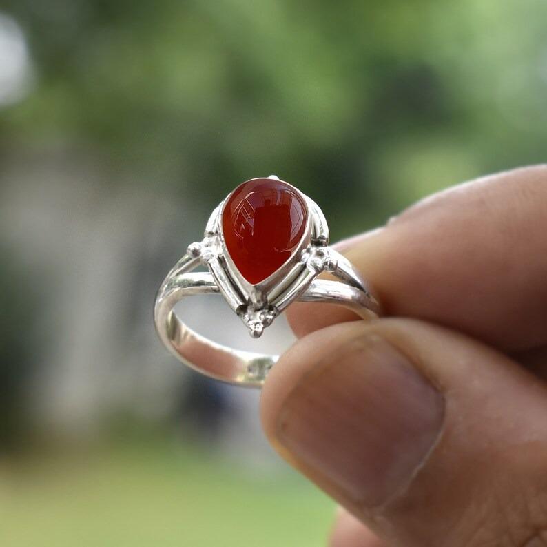 Carnelian Pear Gemstone Solid 925 Sterling Silver Ring, Handmade Designer Ring, Boho Ring, Gift For Her, Christmas Jewelry