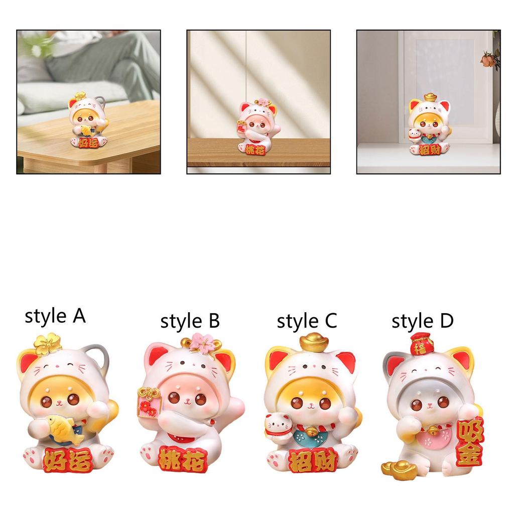 Figura de Gato da Sorte do Ano Novo Chinês Decoração de Painel de Carro Escultura Decorativa de Resina Fofa para Decoração de Casa e Escritório Acessório