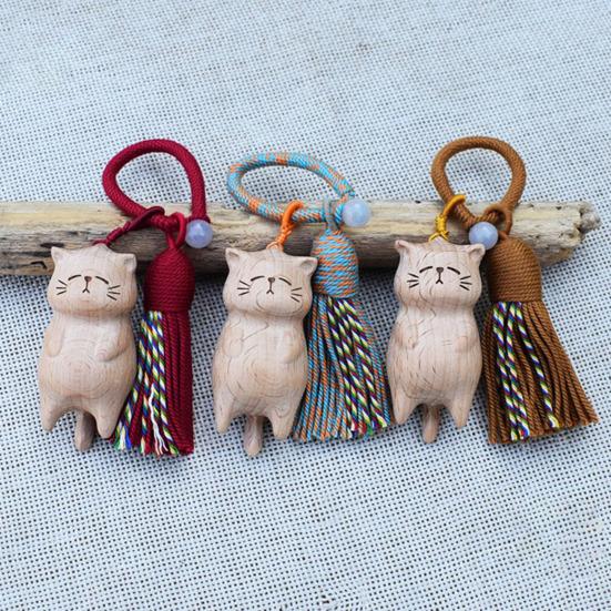 Keychain Pendant Lucky Cat Handcrafted Wooden Animal Themed Charm Bags Cell Phones Car Keys