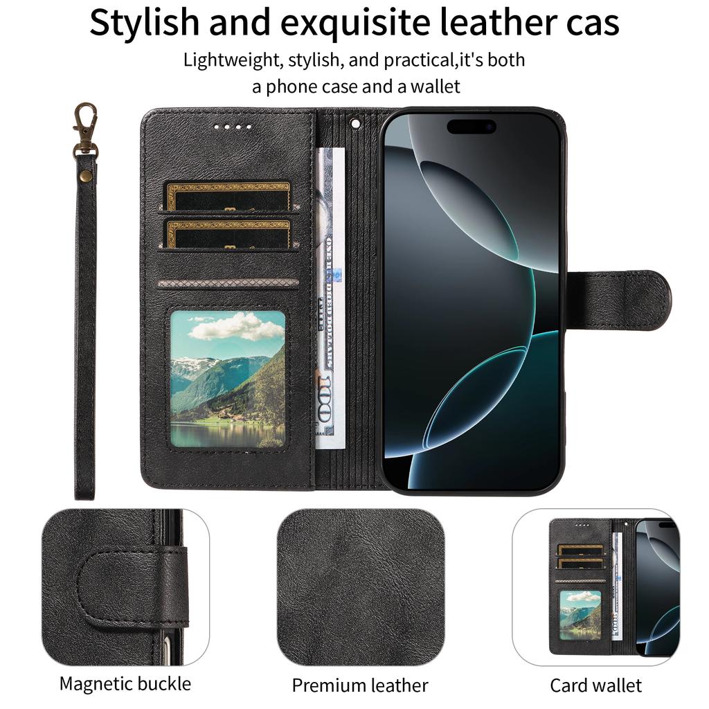 Cowhide Pattern Leather Phone Case for iPhone 17 Pro Max Air 17e 16e 16 Plus 15 14 13 Mini 12 11 XS XR Card Holder Flip Cover