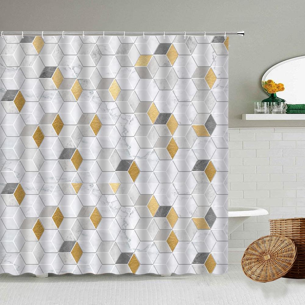 

Marble Shower Curtain Geometric Gradient Multi-Element Design Bathroom Waterproof Curtains Home Decoration Toilet Partition 90x180cm-35x70in