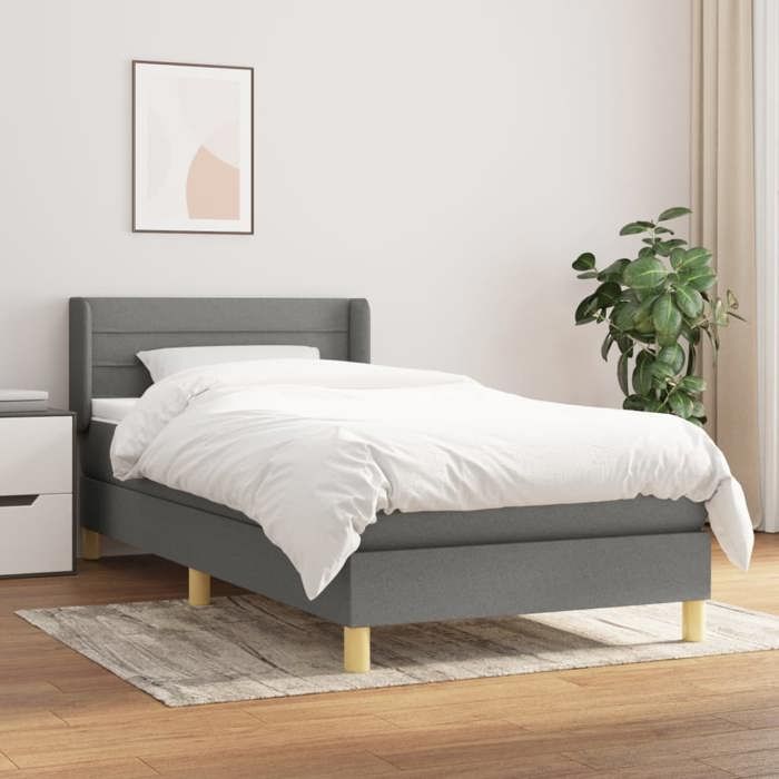 Maison Exclusive - Slatted Bed Base with Mattress Dark Grey 90x200 Cm Fabric