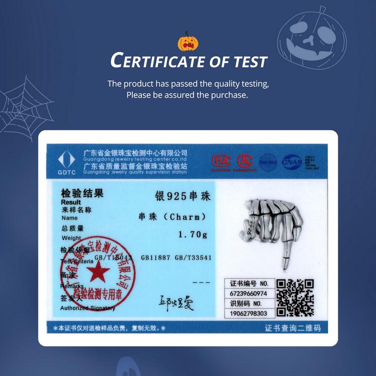 Bamoer 925 Sterling Silver Dark Personality Skeleton Hand Charm Beads for Women Girls Bracelet & Bangle DIY Jewelry