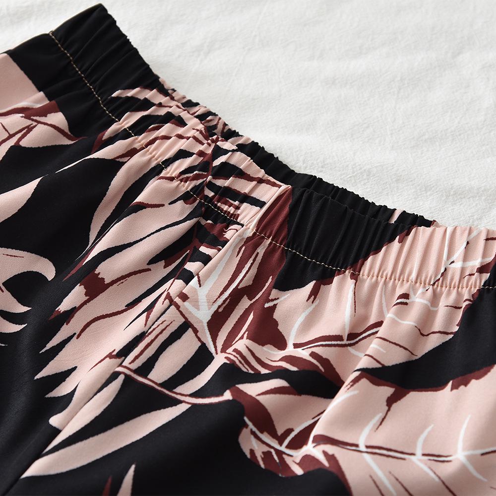 Herbstliches schulterfreies zweiteiliges Set mit Blätterdruck für Mädchen: Langärmiges Camisole & Hose