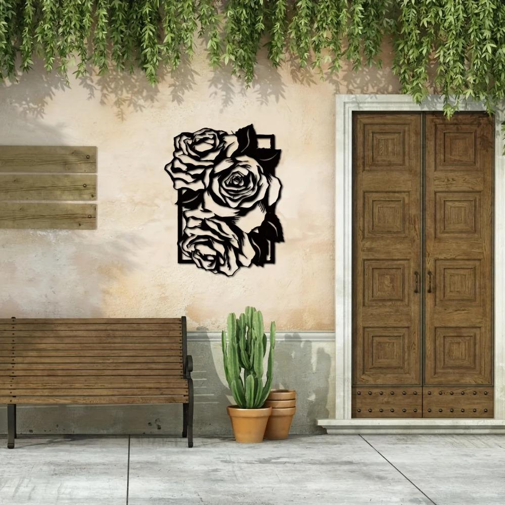 1pc Large Metal Rose Wall Art Elegant Plants & Floral Design Decorative Flowers Stylish Metal Wall Signs for Beautiful Decor