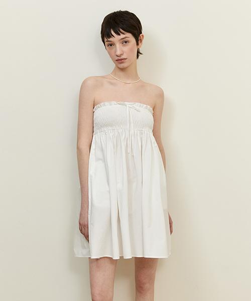 Lady Volume Off-Shoulder Shirring Dress_White