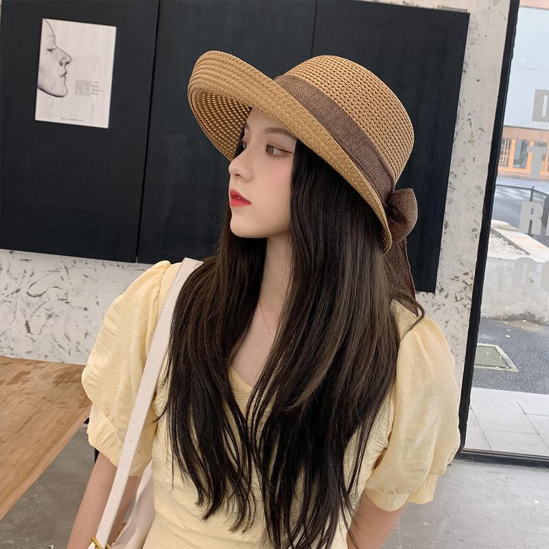 Straw Hat Women's Summer Sun Protection Big Brim Outdoor Sun Hat Shade Beach Hat Children's Seaside Top Hat Tide Big Brim