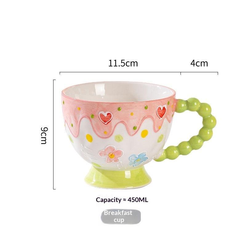 Hand-painted Ceramic Cup Cute Creative Bead Handle Breakfast Cup High Value Large Capacity Milk Oat Cup Drinking Cup
