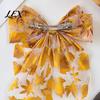 Elegant Streamer Hair Clip Fall Maple Leaf Bows for Women Girls, Autumn Leaves Clips, Large Bowknot Outfit Accessories Barrettes, Gold Hairpin
