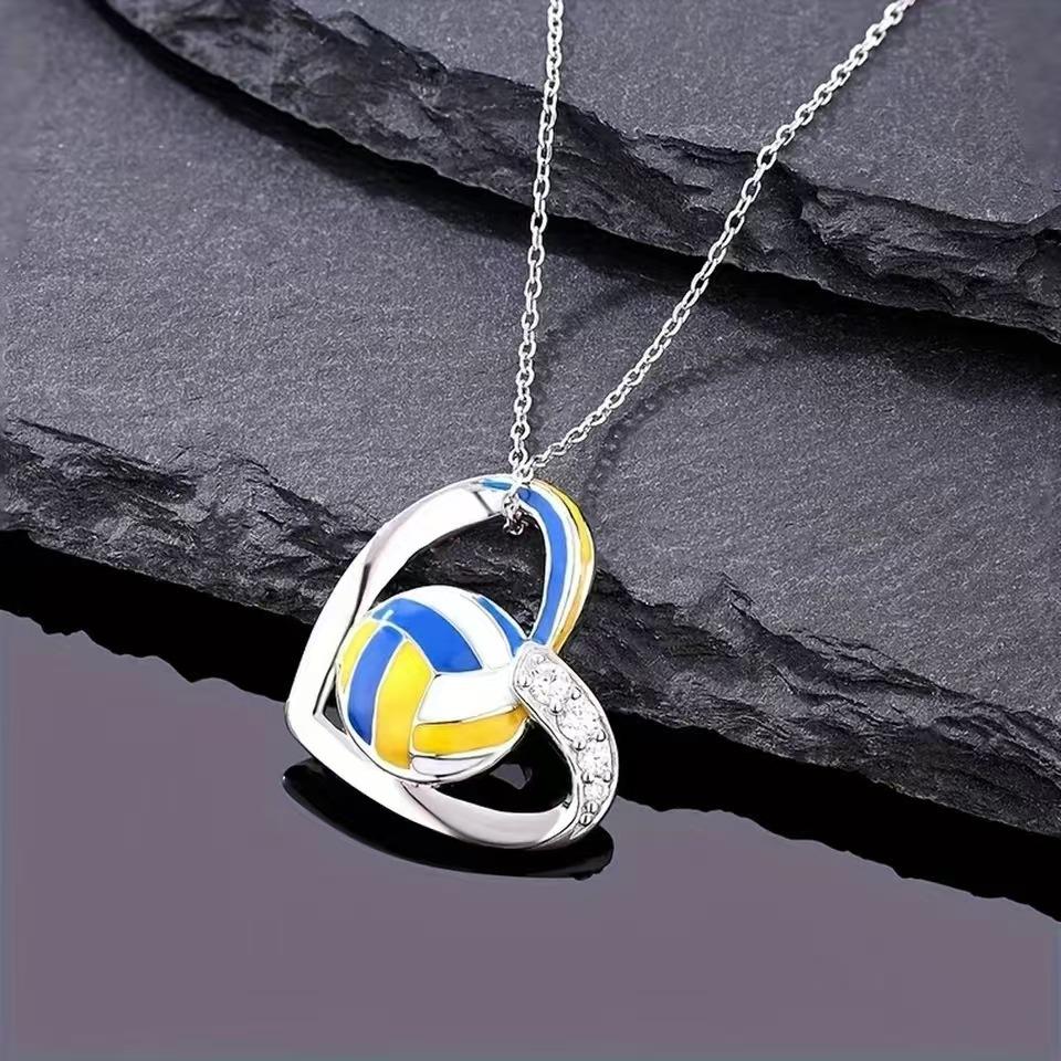 New Heart-shaped Volleyball Necklace European and American Fashion Versatile Sports Accessories Pendant