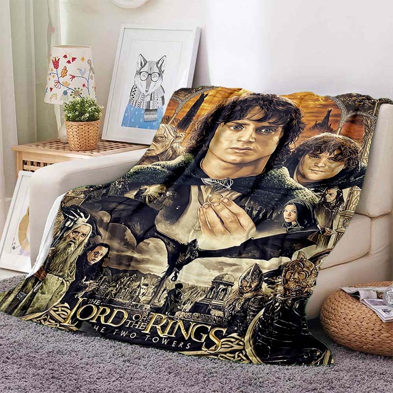 L-Lord of the Rings Movie Print Flannel Blanket Soft Warm Throw For Sofa Bedroom Home Decor Fantasy Film Fan Birthday Present
