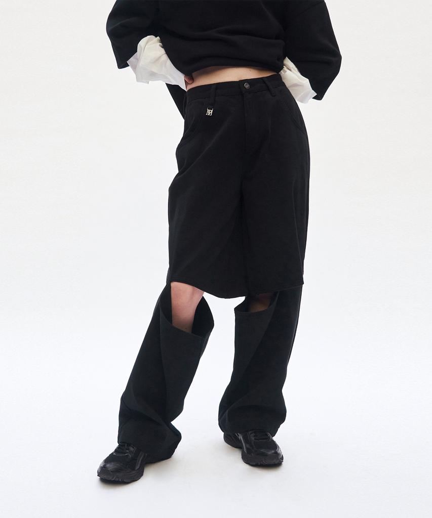 Teulimingbeodeu Knee Slit Wide Pants [ Black ]