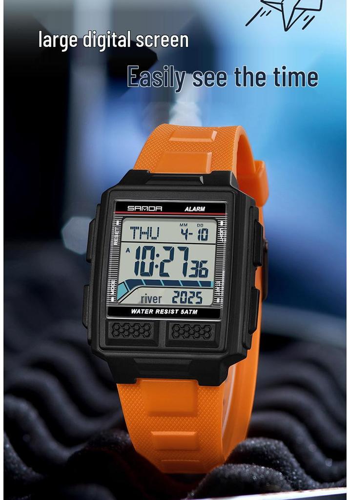 SANDA Youth Sports Luminous Waterproof Multifunction Watch with World Time & Alarm