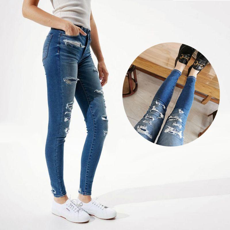 

Two Pieces of 8 Fold Ying Terry Large High Waist High Elasticity Hole & Patch Terry Fall and Winter Pencil Tappered Denim 1 Excellent ying patch 4300L pants length 24