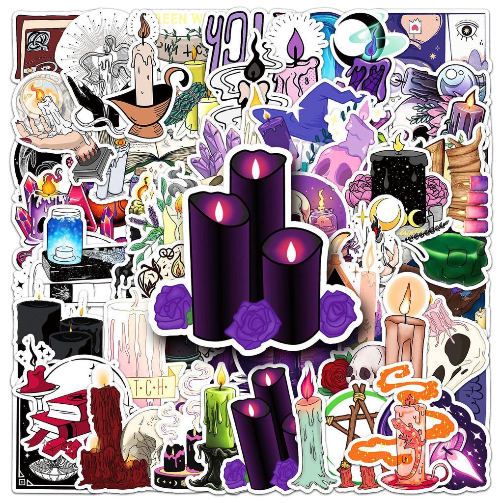 50 Witch Candle Doodle Stickers: Dark Magic Designs for Water Bottles, Phones, Skateboards, and Guitars