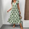 Women's Summer Vacation Loose Deep V-neck Printed Long Dress