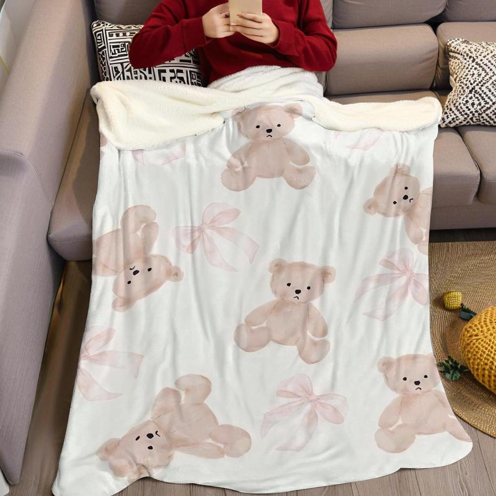 Teddy Bows Flannel Blanket Warm Soft Halloween Christmas Couch Warm Cozy Decorative Decor Gift for All Season