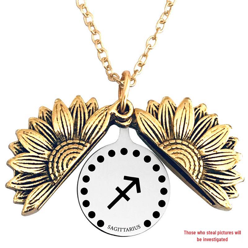 Twelve Constellations Sunflower Titanium Steel Pendant Necklace - European & American Holiday Gift