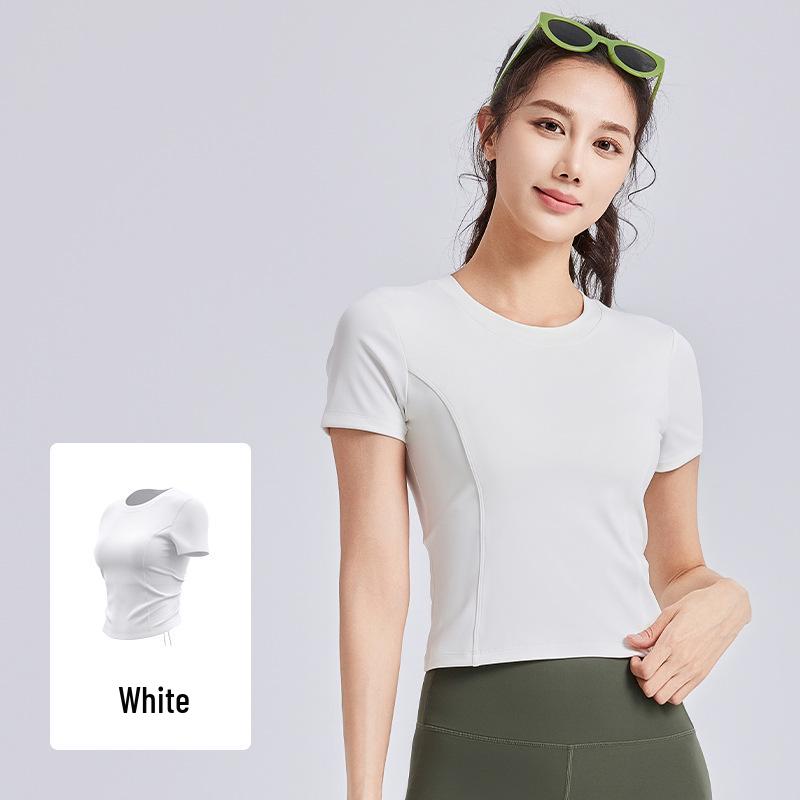 

Women s Short Sleeve Yoga Top with Chest Pads, Tie-Up Drawstring, and Stylish Back - Perfect for Casual Outdoor Sports and Fitness. Small