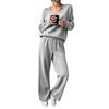 Women's Off-Shoulder Long Sleeve Cutout Knit Two-Piece Set Color Casual Outfit