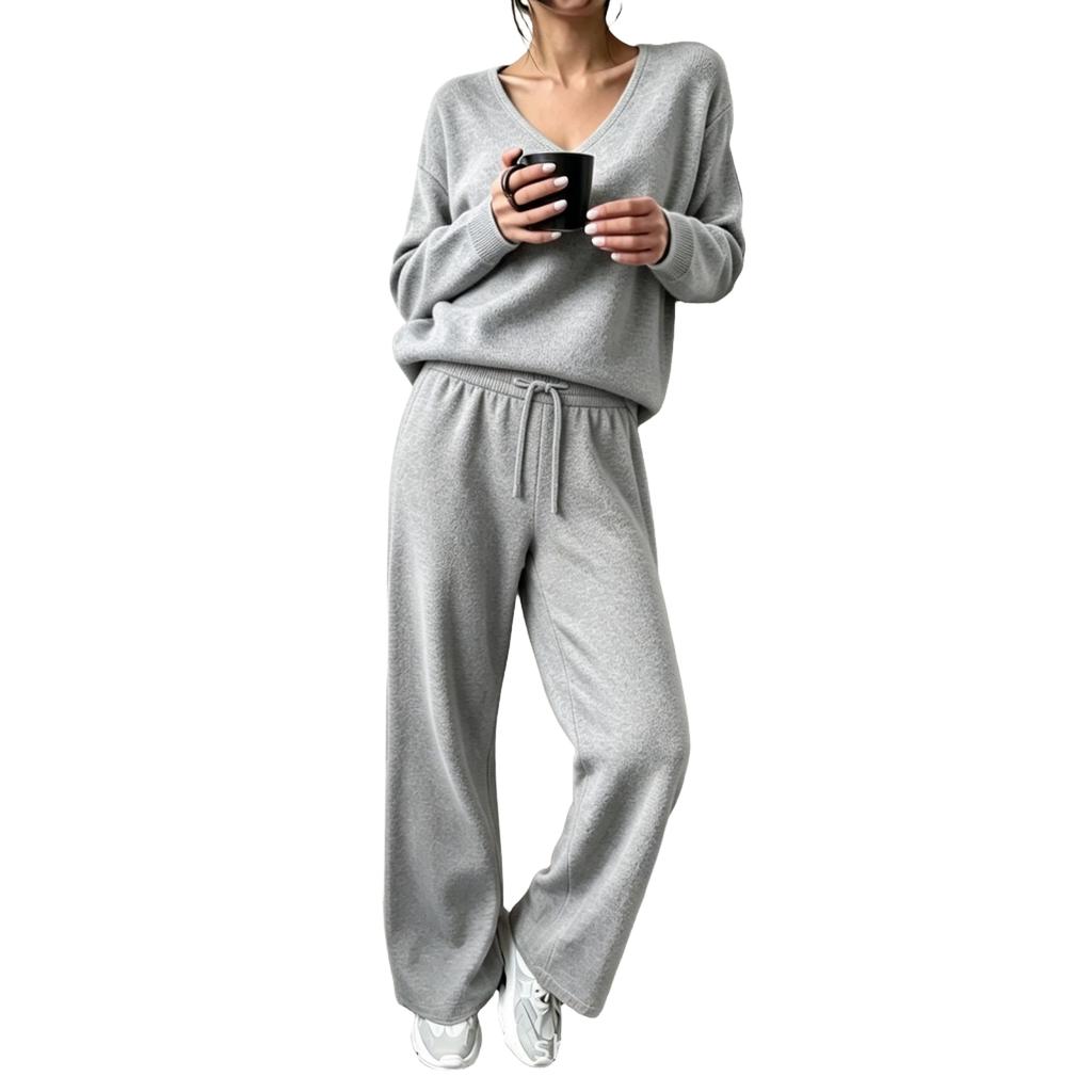 Women's Off-Shoulder Long Sleeve Cutout Knit Two-Piece Set Color Casual Outfit