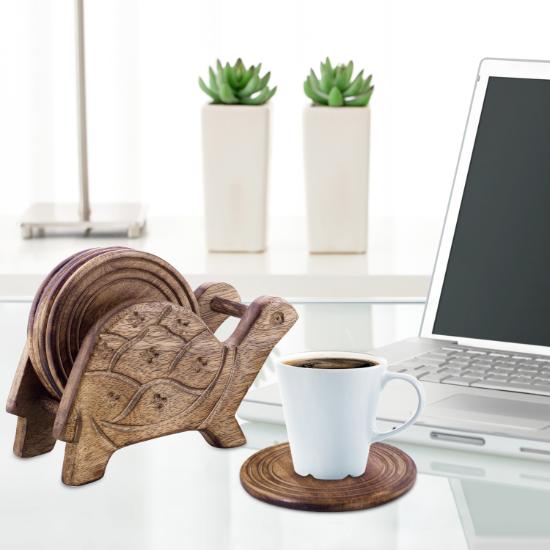 Divit Coasters Wooden for Drinks, Eco-Friendly, Absorbent, Antique Look Handcrafted Coasters (Tortoise)