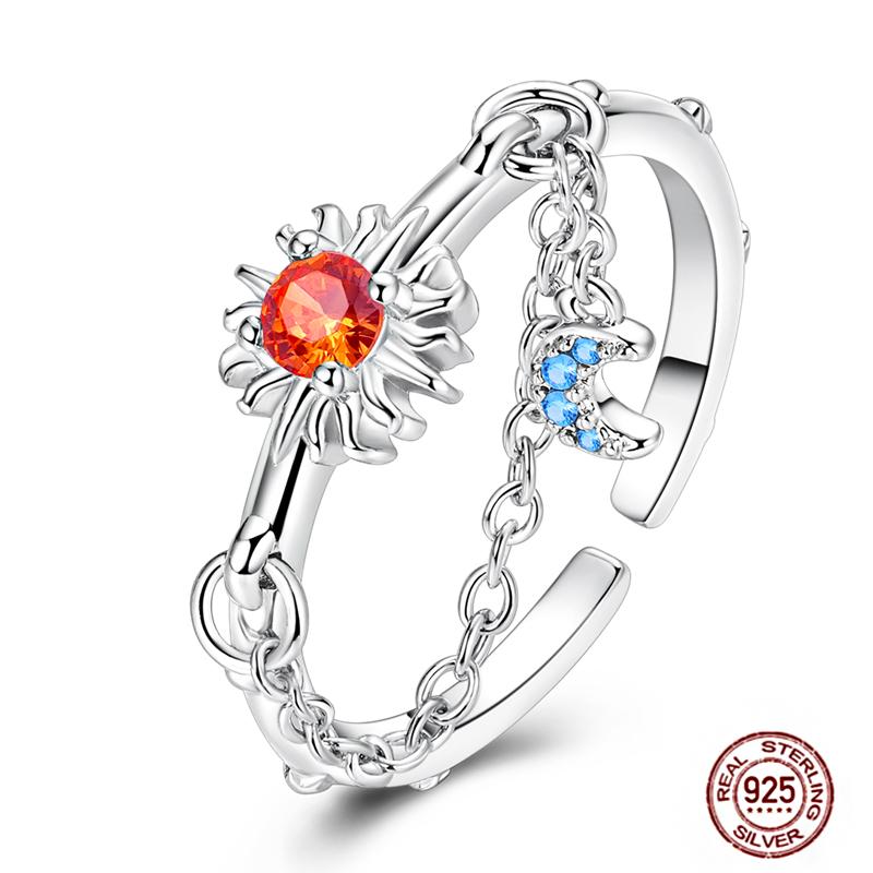 Free Size 925 Sterling Silver Ring Butterfly Sun Moon Sunflower Crystal Original Adjustable Rings for Women Wedding Jewelry Gift