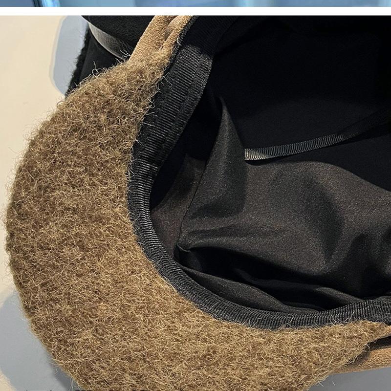 Vintage Faux Suede Newsboy Cap Women Autumn Winter Warm Octagonal Hat with Belt Buckle Elegant Versatile Baker Boy Hat