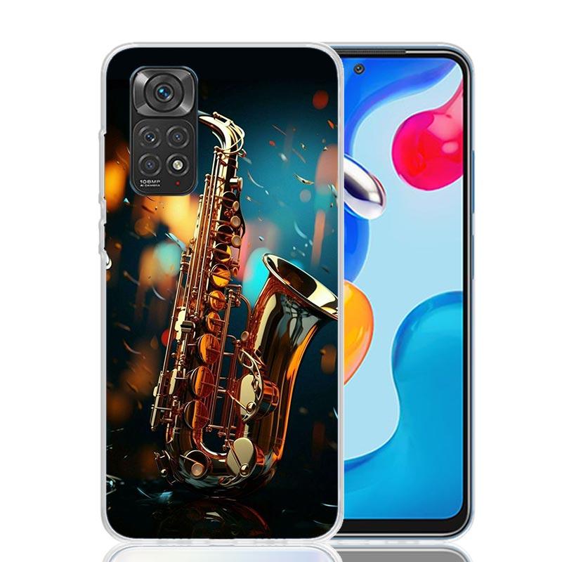 Music Saxophone Instrument Phone Case For Xiaomi Redmi Note 13 14 15 Pro Plus 12S 12 14S 11S 11E 10 10S 11 11T 5G 4G Cover Coque