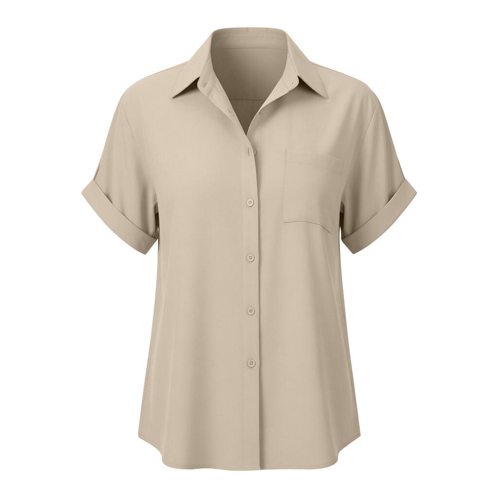 Women Loose Fit Short Sleeve Button Down Shirt Casual Collared Blouse Lightweight Relaxed Fit Top for Daily Wear Office