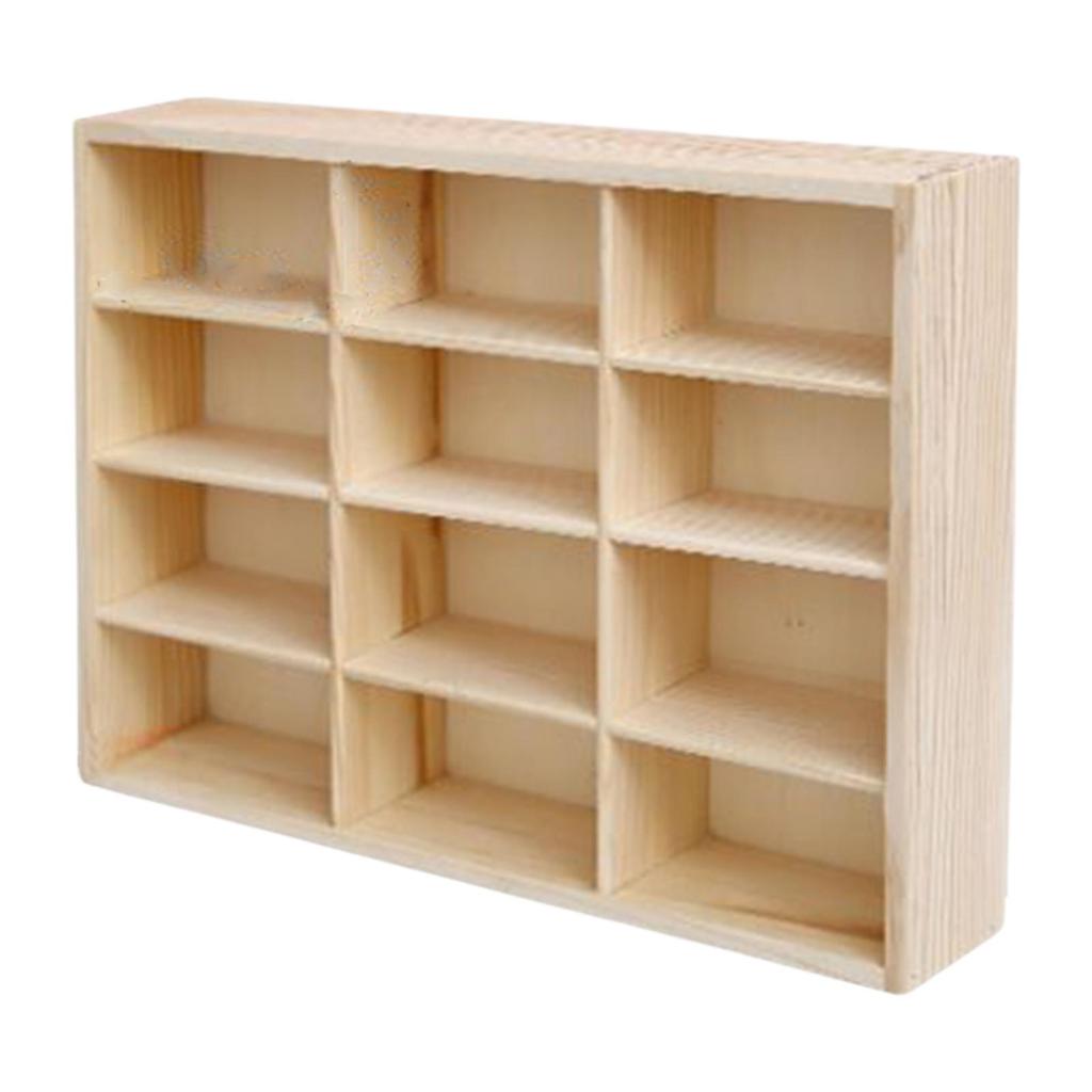 Wooden Storage Divider Box Showcase Organizer Cabinet Display Box for Doll Personal Collectibles Action Figures Tiny Dolls