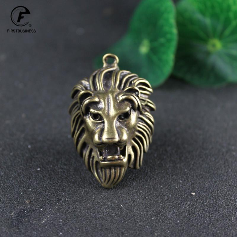 Brass Punk Rock Lion Head Keychains Pendant Jewelry Handmade Copper Pendant Animal Instruments Lucky Home Decorations Avoid Evil