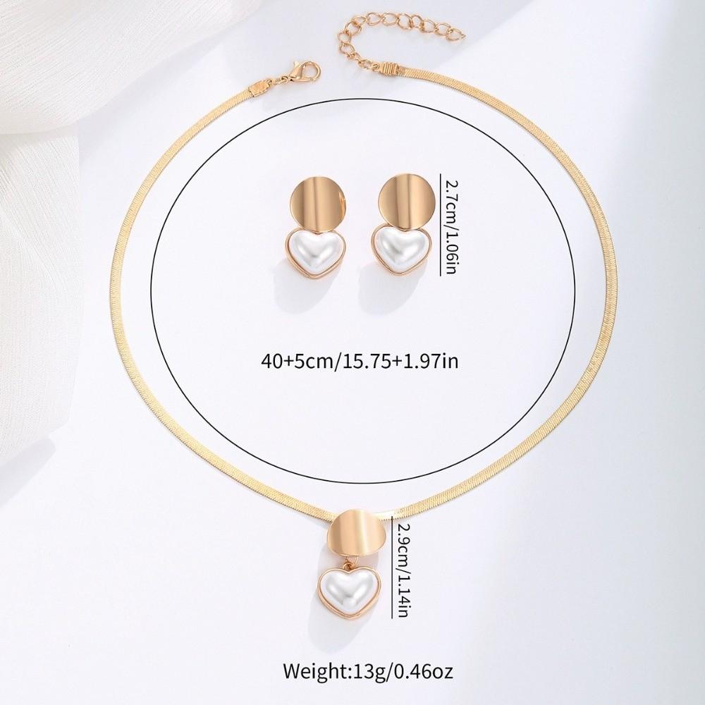 Elegant Imitation Pearl Earrings Circular Earrings Necklace Set New Heart Shaped Jewelry Set Daily