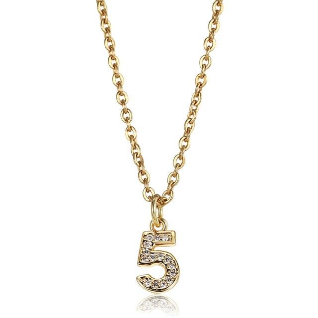 Cute Number 0 1 2 3 4 5 6 7 8 9 CZ Pendant Birthday Lucky Number Charm Necklace Rolo Chain Adjustable KN652