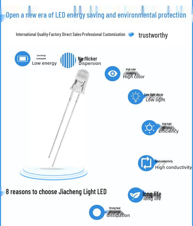 5mm High Brightness LED Lamp Beads, Transparent, Multi-color, Round Head, Long Leg, Direct Plug
