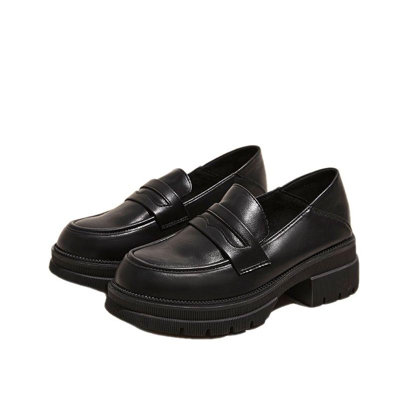 Lanting Love Small Leather Shoes Women'S Thick Heel Platform Loafers British Retro Soft Leather Single Shoes