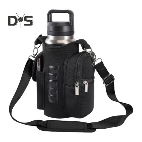 

Магнитная сумка для бутылки с водой для спортзала, сумка для чайника с двухсторонним отделением, регулируемый ремень, сумка-слинг для фитнес-принадлежностей чёрный