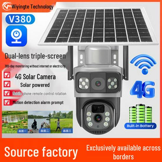 V380 Solar-Powered 4G Outdoor Camera with Triple Lens and Gimbal Rotation