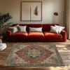 Red Green Bohemian Area Rug, Ethnic Pattern Non-Slip Carpet, Cozy Living Room Mat for Natural Home Decor