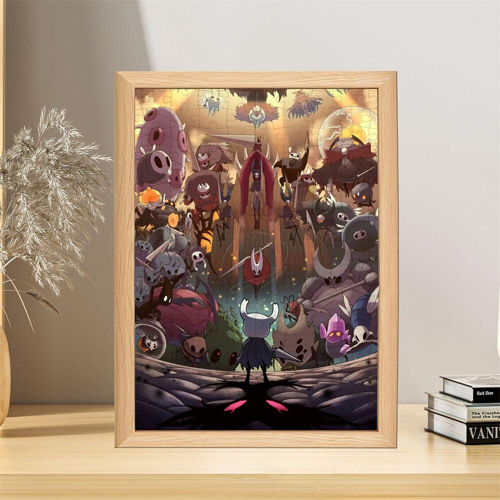 Hollow Knight Puzzle mit Rahmen – 50-teiliges Cartoon-Spielpuzzle, Zubehör, Geschenk für Freunde und Fans, 10 x 15 cm