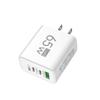 65W GaN Reise-Ladegerät EU-Stecker Dual USB C + USB A Port Schnelllade-Wandadapter Kompaktes Ladegerät für Telefon Laptop Tablet