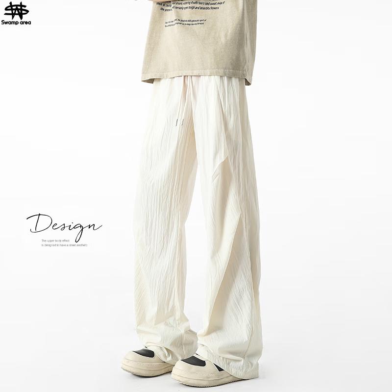 

SWAMP AREA Men s Pleated Ice Silk Loose Straight-Leg Pants 2XL