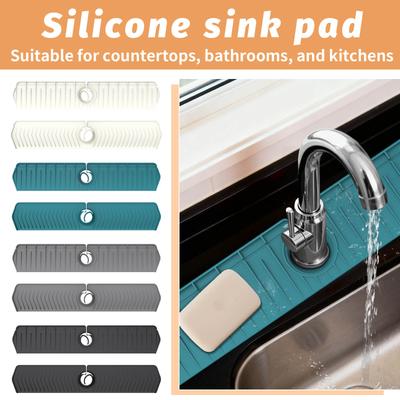 Upgraded Silicone Faucet Guard For Kitchen Sink – Rubber Draining Mat For Countertops, Bathroom, And RV, Flexible Sink Faucet Drying Pad