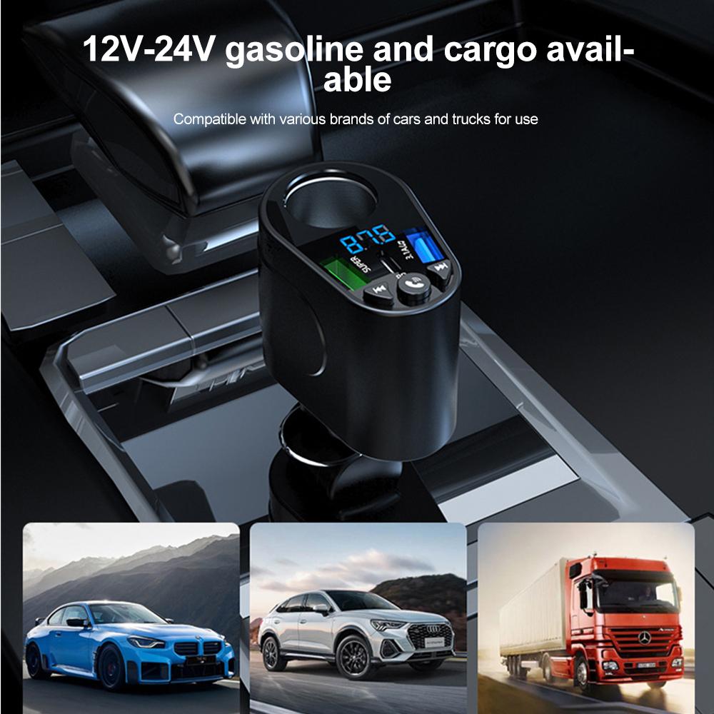 Car FM Transmitter Cigarette Lighter Power Adapters Bluetooth Car Kit Dual USB PD Car Charger Fast Charging with LED Display