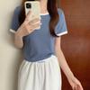 Women's Color Block Round Neck Slim Fit T-shirt - Korean Style Summer Base Layer
